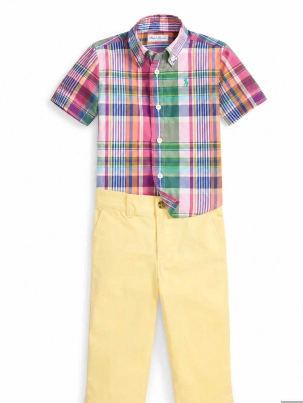 Ralph Lauren Squared Plaid Button-Down Shirt with Twill Straight Pants Set